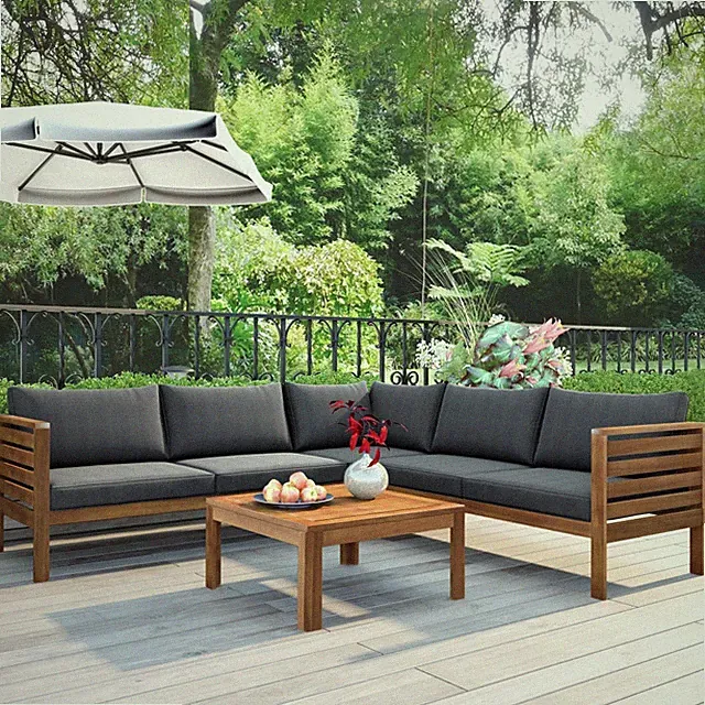 4PCS Acacia Wood Patio Sectional Sofa Set w/UV Protected Cushions & Coffee Table
