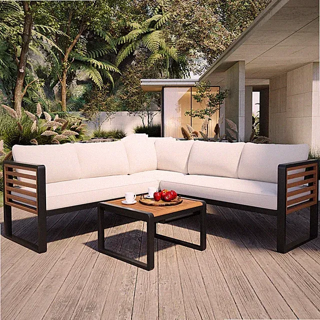4PCS Outdoor Patio Conversation Set L-Shaped Sectional Sofa with Cushion & Table