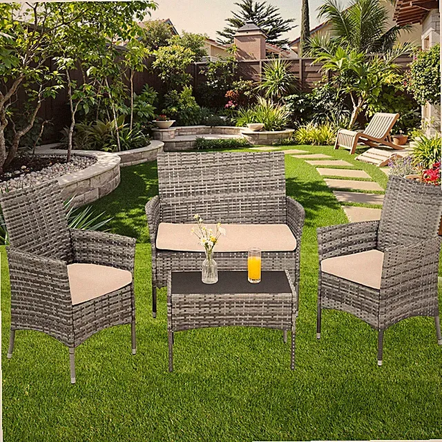 4PCS Outdoor Patio Furniture Set Patio Chairs Sectional Sofa & Coffee Table Gray