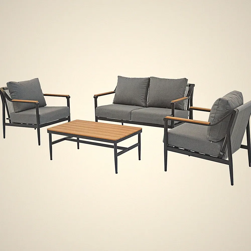 4Pcs Outdoor Patio Furniture Set Sectional Sofa Matal Couch W/ Table Cushion