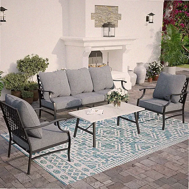 4PCS Outdoor Patio Furniture Set Sectional Sofa Metal Conversation Set w/Cushion