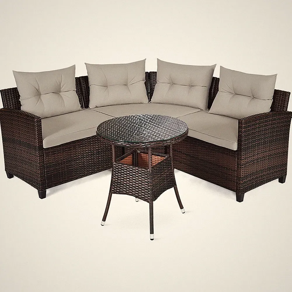 4PCS Outdoor Patio Rattan Set Cushioned Sofa Table Outdoor Sectional Garden