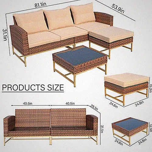 4pcs Patio Aluminum Furniture Sets Outdoor Sectional Sofa Aluminum Sofa