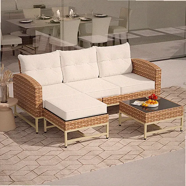 4pcs Patio Aluminum Furniture Sets Outdoor Sectional Sofa Aluminum Sofa
