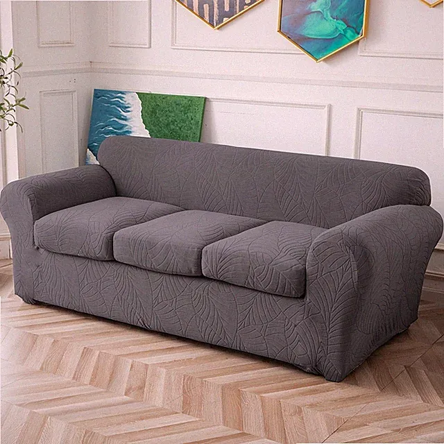 4pcs/set Waterproof non-slip leaf jacquard stretch sofa cover with cushion cover