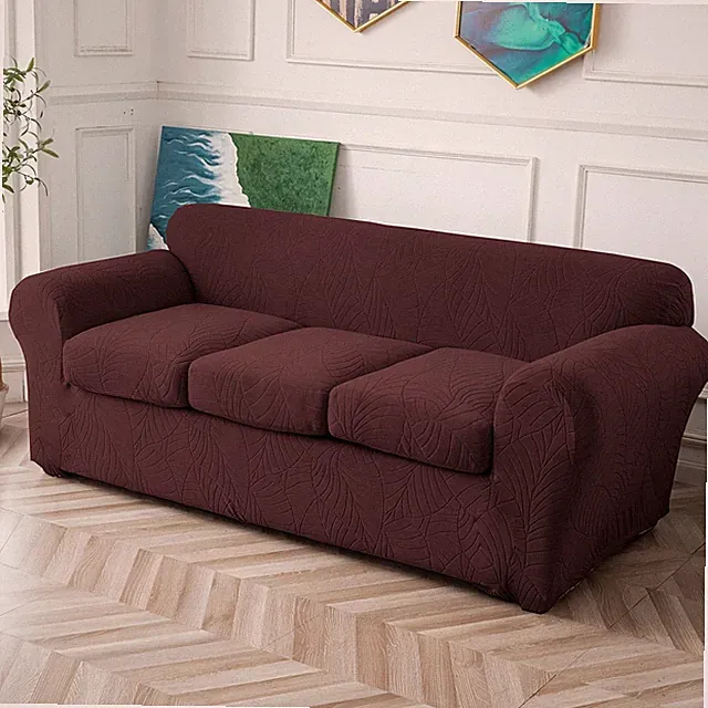 4pcs/set Waterproof non-slip leaf jacquard stretch sofa cover with cushion cover