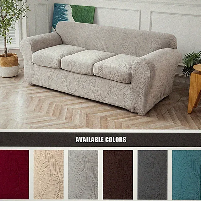 4pcs/set Waterproof non-slip leaf jacquard stretch sofa cover with cushion cover