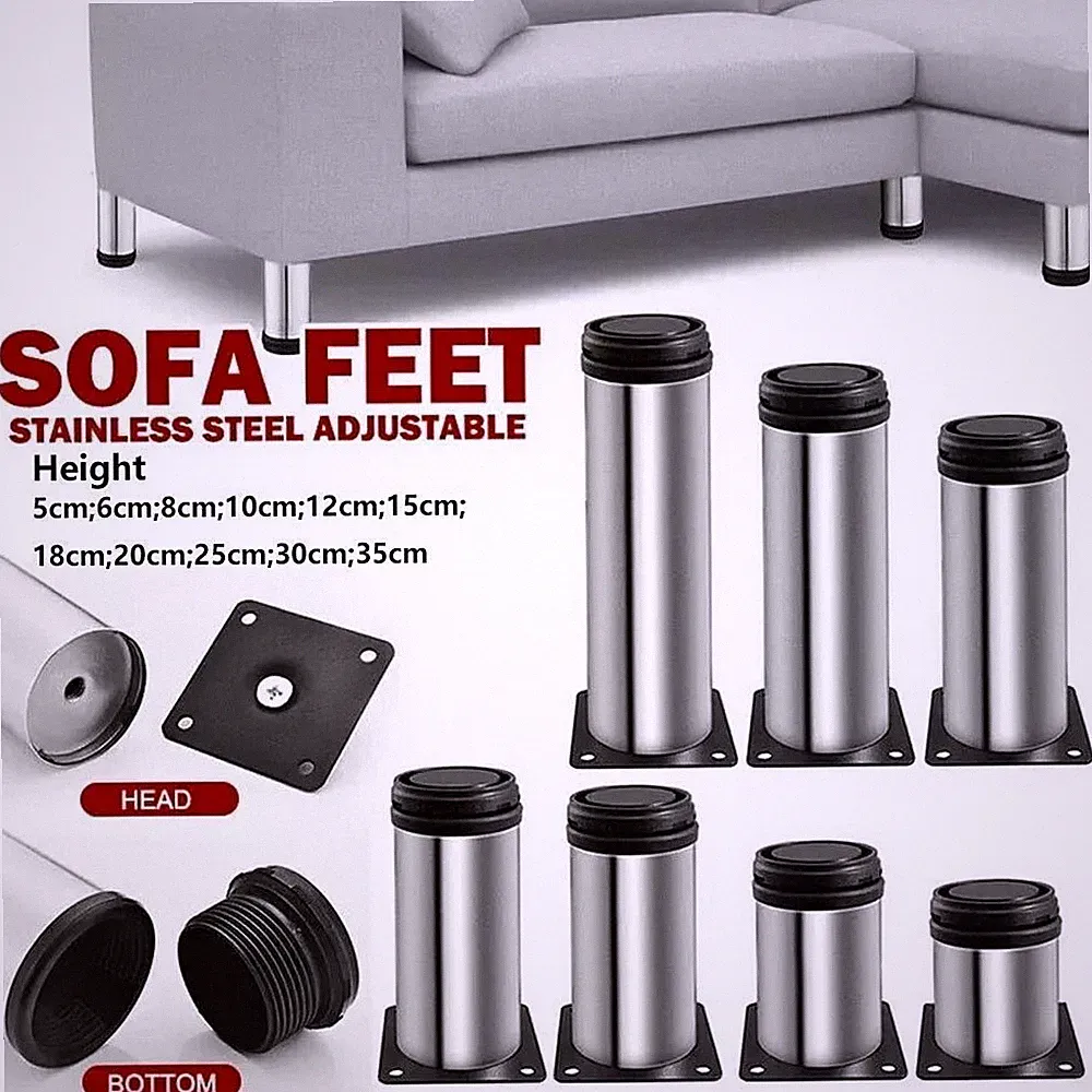 4Pcs Stainless Steel Furniture Legs Adjustable Cabinet Sofa Table Feet 2"-14"