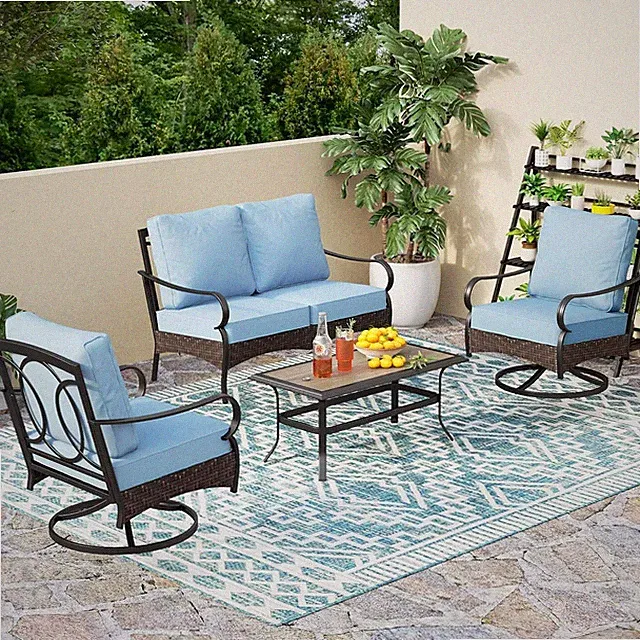 4Seats Outdoor Modern Patio Furniture Set Wicker Sofa Conversation Set for Porch