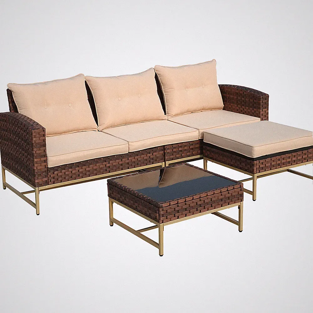 4X Patio Rattan Wicker Sectional Sofa Set Outdoor Furniture Set W/ Metal Stand
