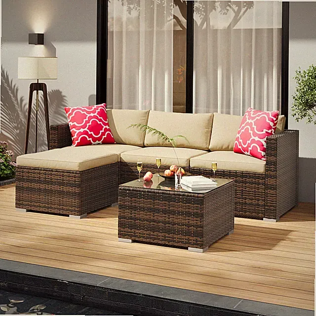 5/7 Piece Wicker Outdoor Sofa Set Modular Patio Furniture Conversation Set