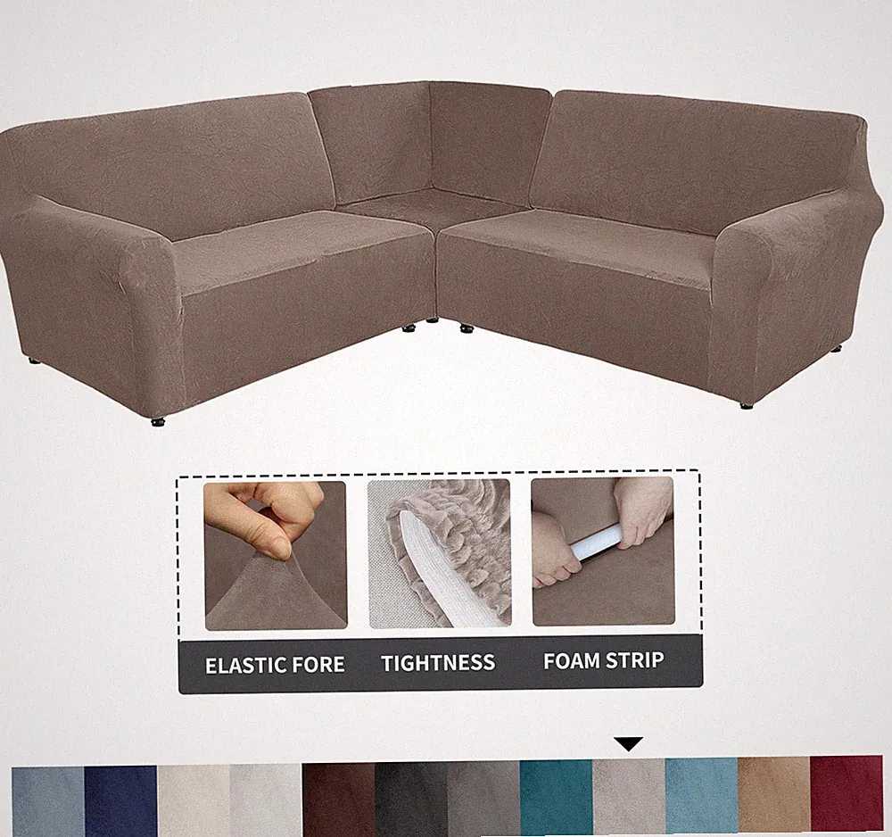 5/7 Seater L-Shaped Corner Sofa 3 Piece Velvet Sectional Sofa Cover Slipcover