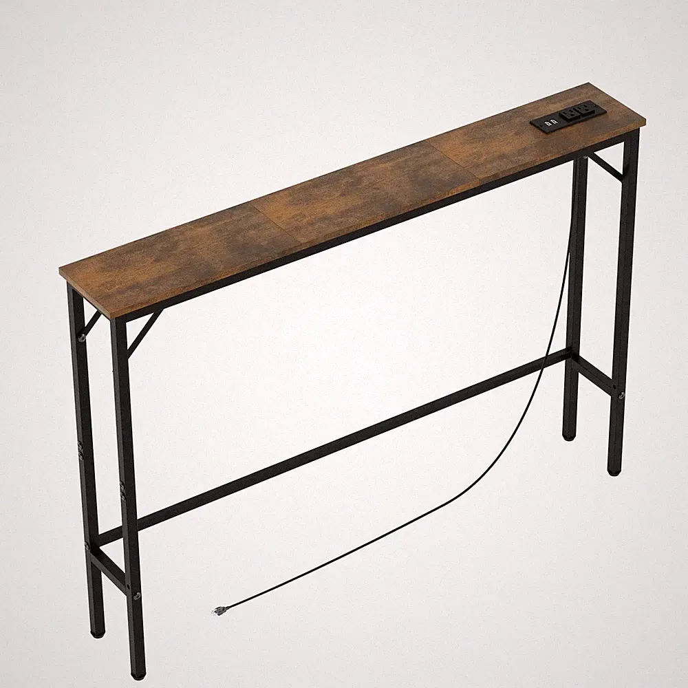 5.9 Console Table with Outlet Ã¢â‚¬â€œ Narrow Sofa Table Behind Couch Table f...