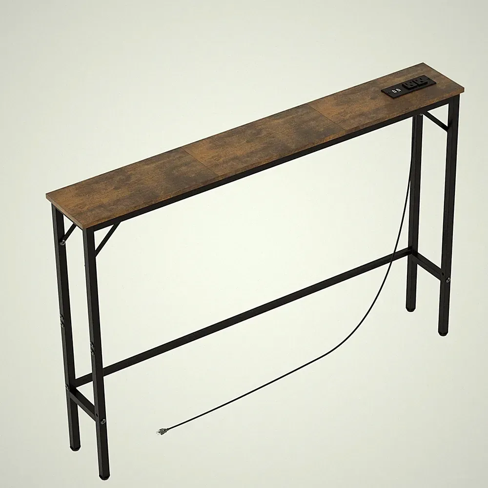 5.9" Console Table with Outlet – Narrow Sofa Table, Behind Couch Table for Li...