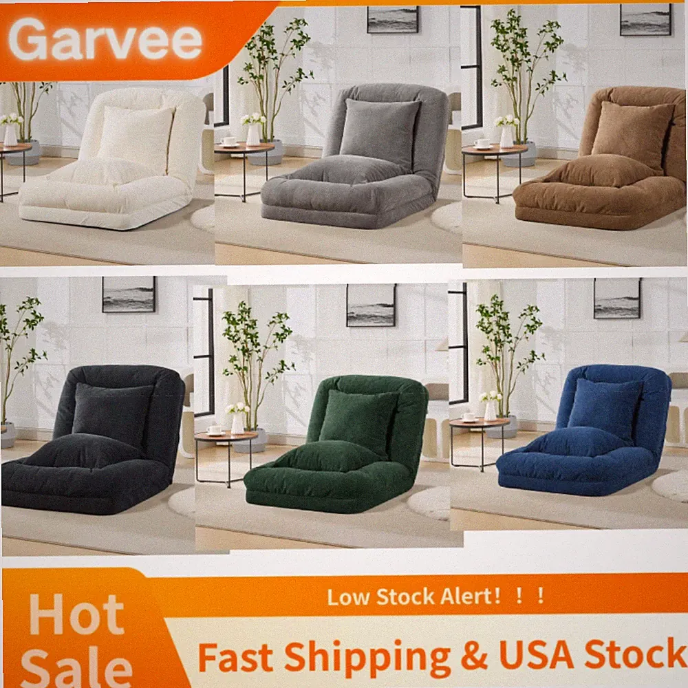 5 Adjustable Position Lazy Sofa Lounge Chair Upholstered With Chenille Fabric, A