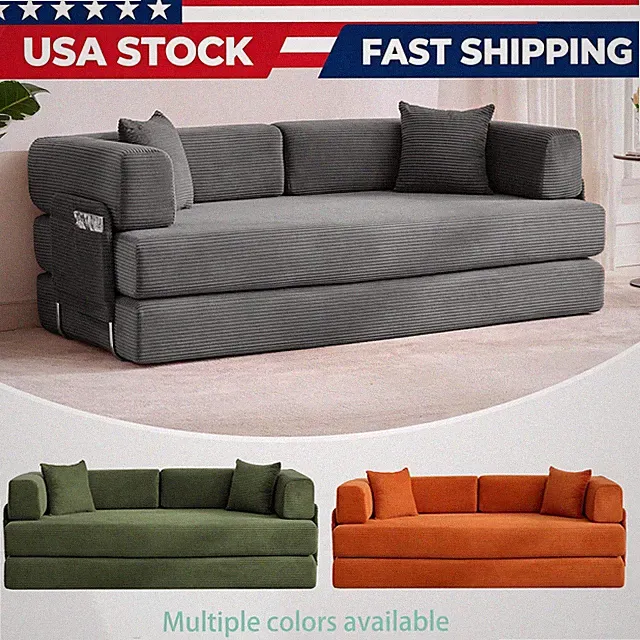 5-in-1 Convertible Corduroy Sleeper Folding Sofa Bed w/ Pillows 78.7" Oversized