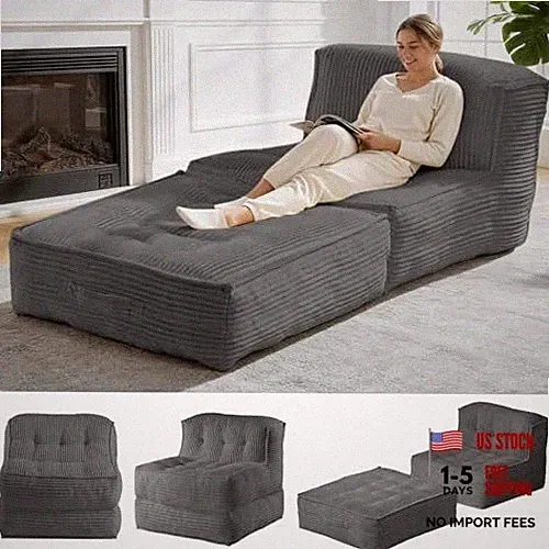 5-in-1 Convertible Folding Sofa Bed, Frameless Convertible Couch with Grey