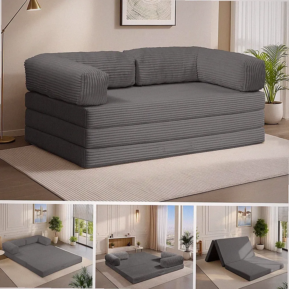 5-in-1 Convertible Sofa Bed,60" Boneless Couch Tri Folding Floor Mattress with