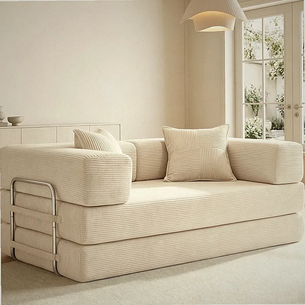 5-in-1 Convertible Sofa Bed,65" Folding Boneless Couch with Fixed-Shape Frame