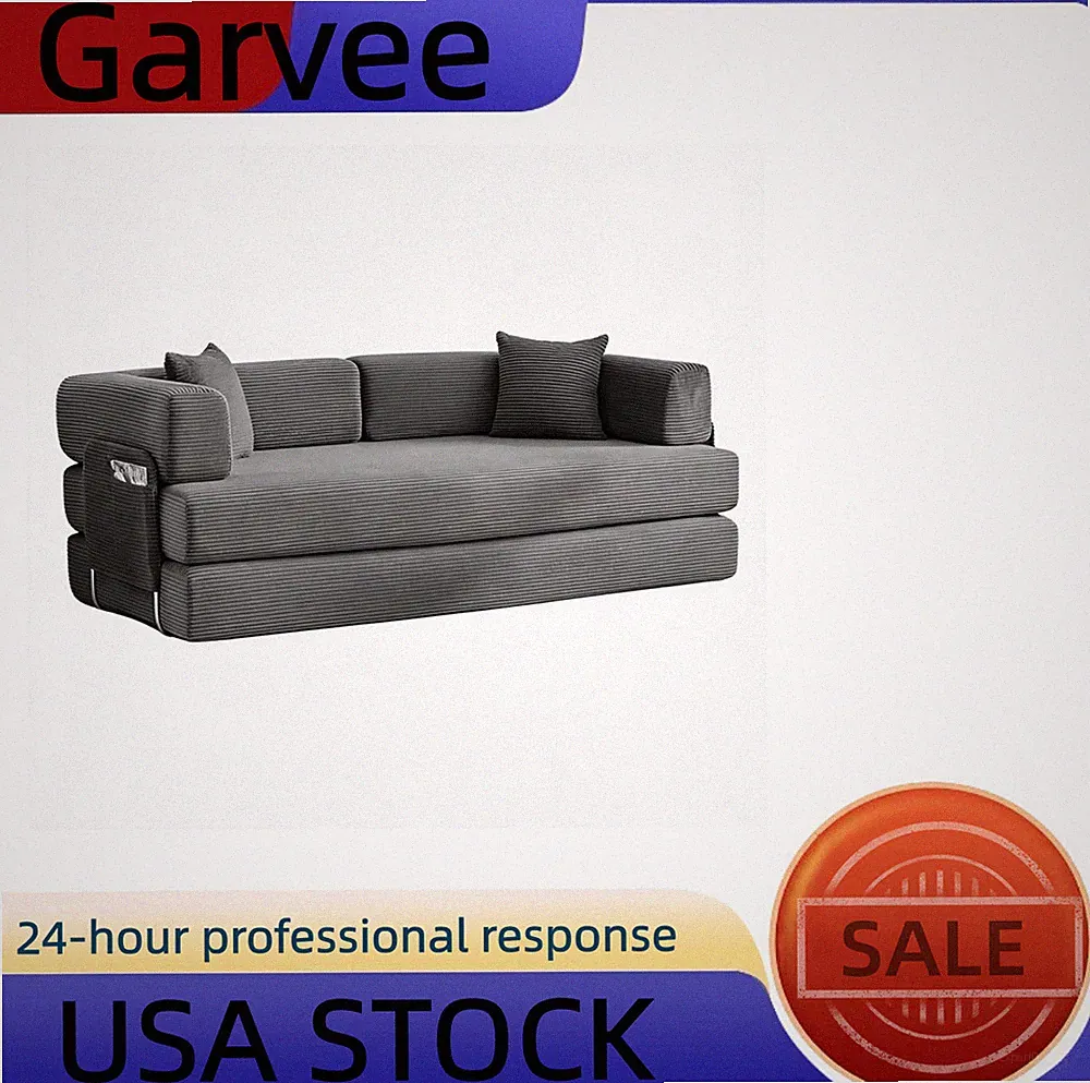 🔥🔥5-in-1 Convertible Sofa Bed 78.8" Corduroy Floor Sleeper with Adjustable Arm