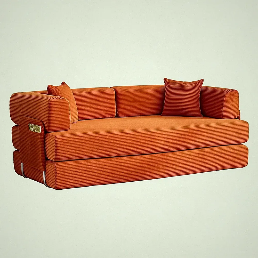 🔥5-in-1 Convertible Sofa Bed 78.8" Corduroy Floor Sleeper with Adjustable Armre