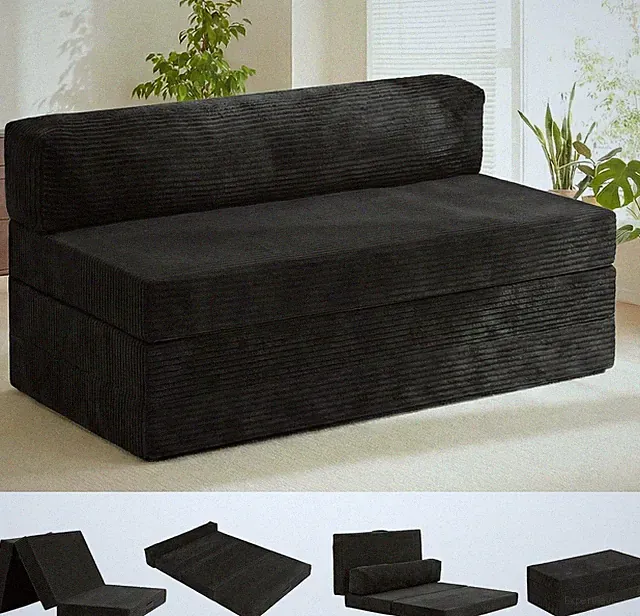 5-in-1 Convertible Sofa Bed, Black Loveseat Sleeper for Small Spaces