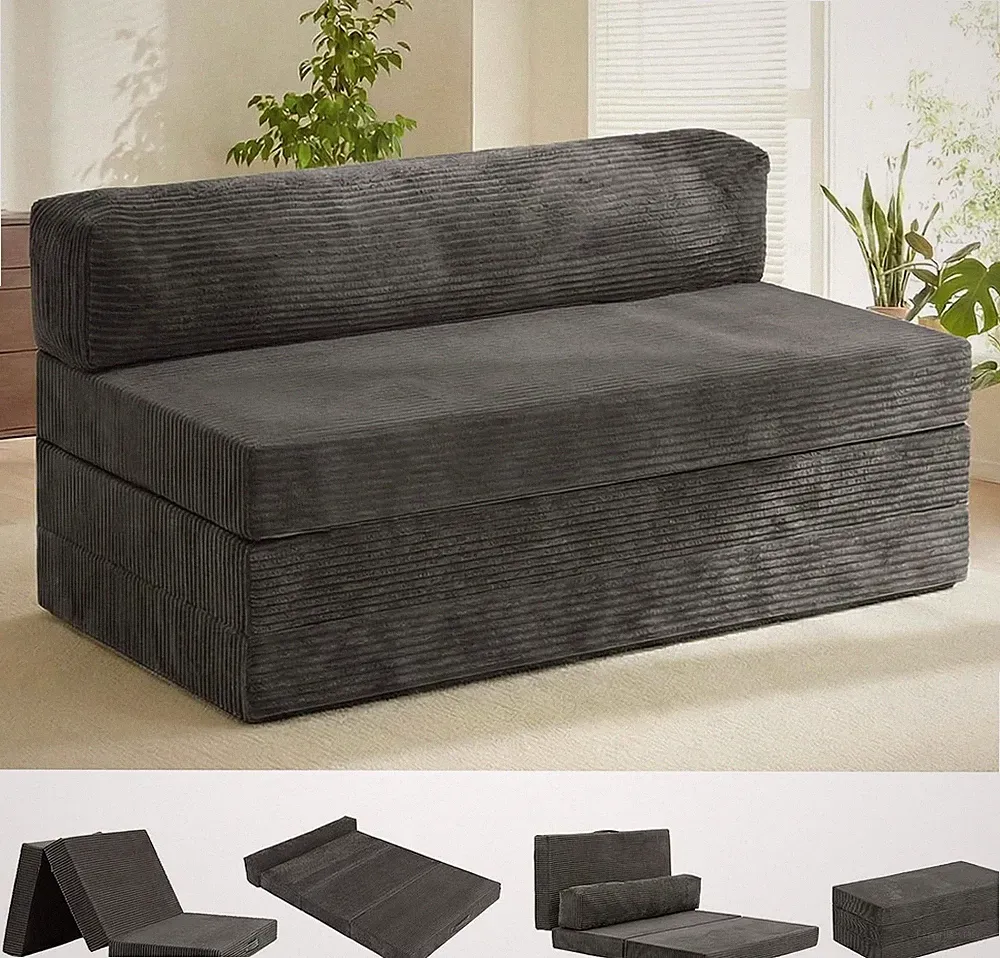 5-in-1 Convertible Sofa Bed, Boneless Loveseat, Tri-fold Futon Sofa Bed with