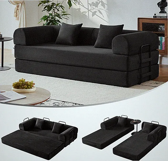 5-In-1 Convertible Sofa Bed No Assembly, 79" Fixed Steel Frame Sleeper with High