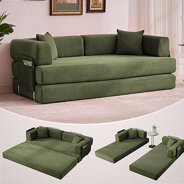 5-in-1 Corduroy Oversized Folding Sleeper Sofa Bed 78.7" Pillows