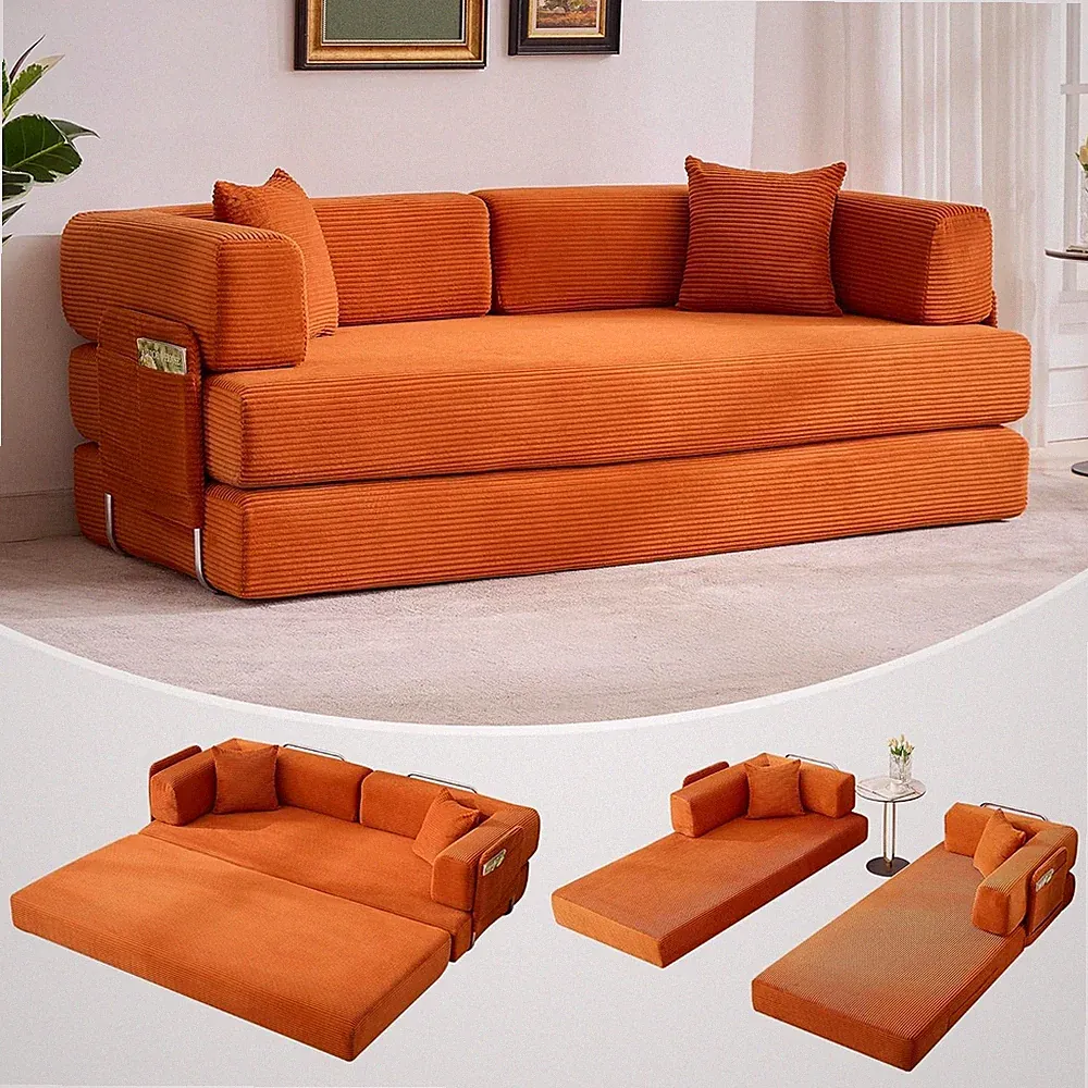 5-in-1 Folding 78.8" Convertible Sleeper Sofa Bed w/ Fixed-Shape Frame, Pillow
