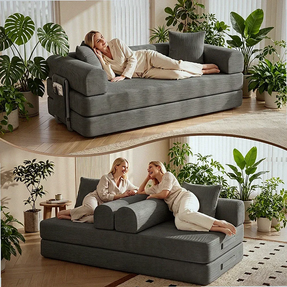 5-in-1 Folding Convertible Sofa Bed,Pull Out Bed Futon Sleeper Sofa No Assembly