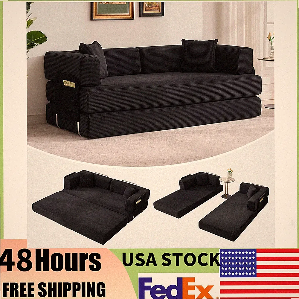 5-in-1 Plush Corduroy Boneless Convertible Couch -78.7" Folding Sofa Bed 9Colors
