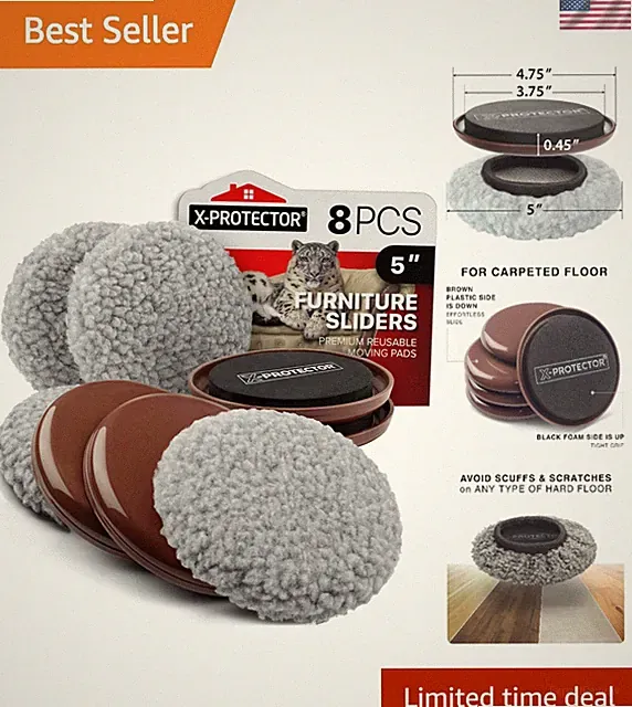 5-Inch Furniture Sliders with Socks - Move Heavy Furniture Easily & Safely