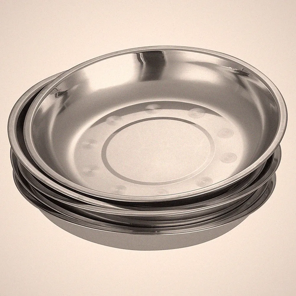 5 pack 7 Inch Stainless Steel Plates Indian Metal Dinner Dish with Lip Edge S...