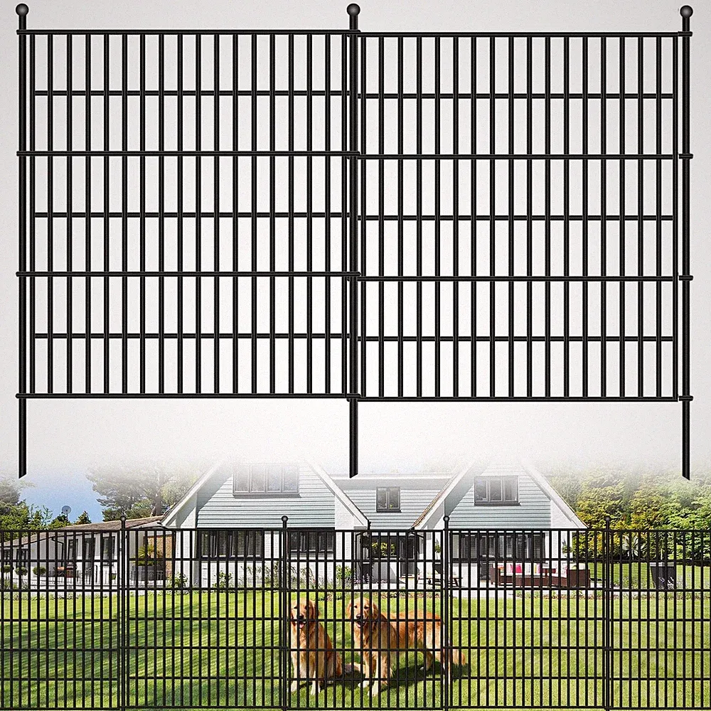 5 Panels No Dig Garden Fence, 32 inH X12.1 ftL Metal Fence Panels, Thickened...