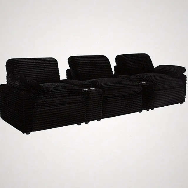 5 PC BLACK CORDUROY POWER 3 RECLINER HOME THEATER SOFA LIVINGROOM FURNITURE