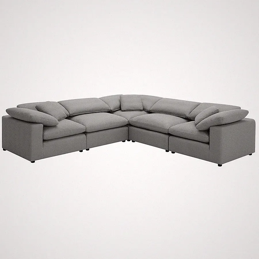 5 PC GREY TEXTURED BOUCLE FABRIC SOFA SECTIONAL PILLOWS LIVING ROOM FURNITURE