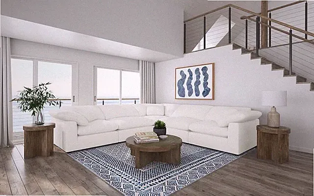5 PC IVORY TEXTURED BOUCLE SOFA SECTIONAL ACCENT PILLOWS LIVING ROOM FURNITURE