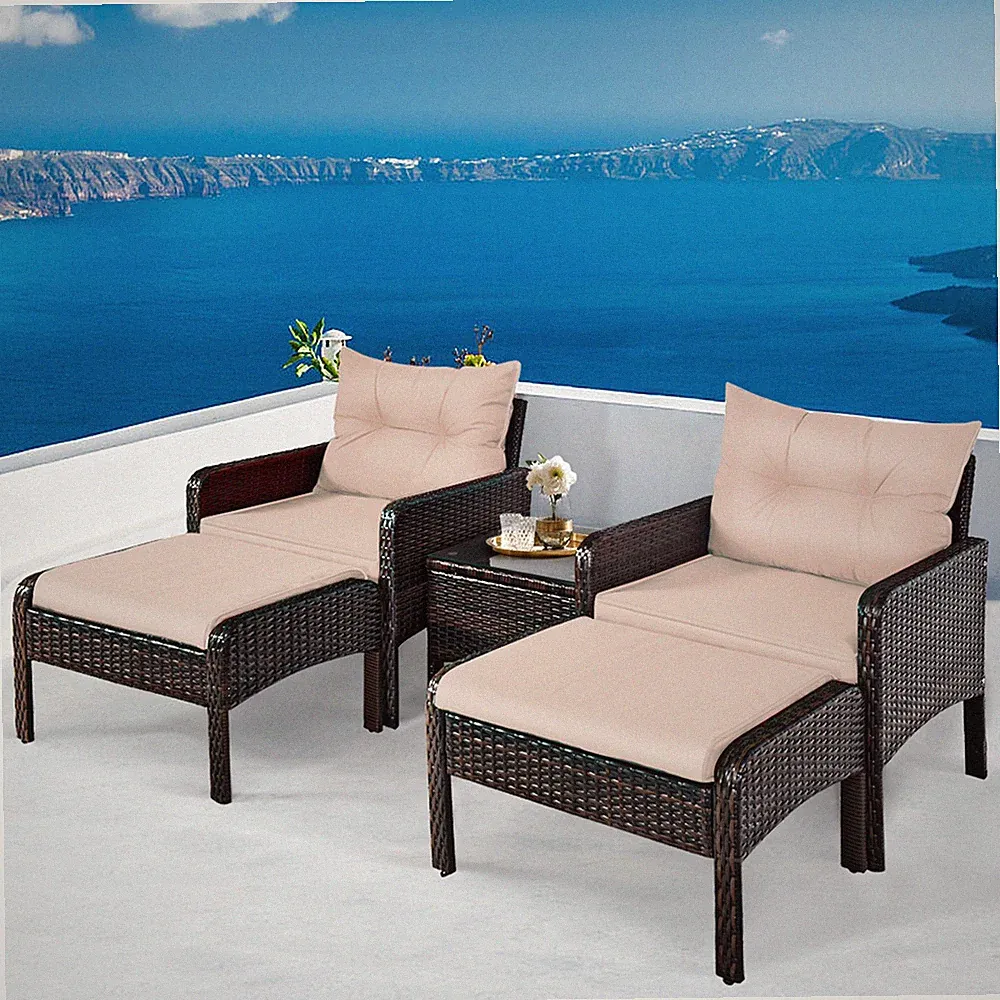 5 PC Patio Set Sectional Rattan Wicker Furniture Set Home Outdoor