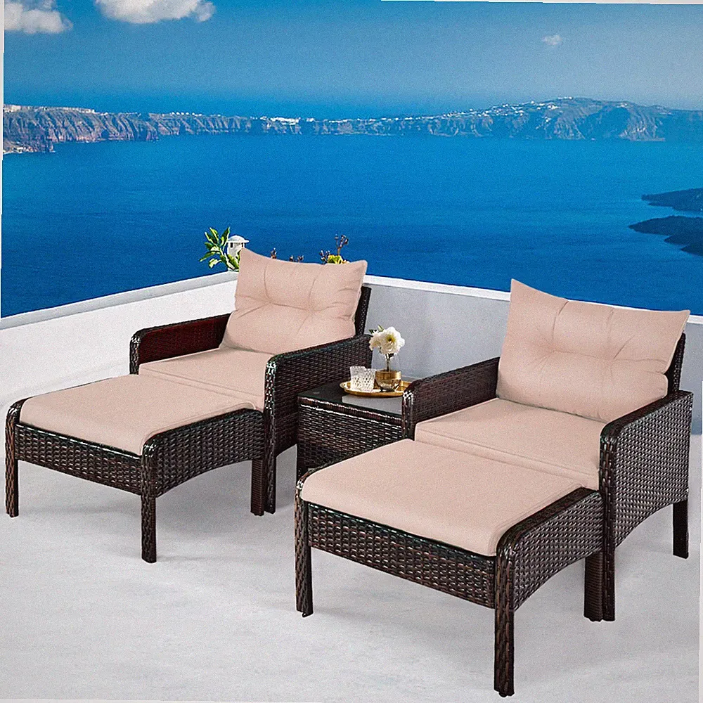 5 PC Patio Set Sectional Rattan Wicker Furniture Set Home Outdoor