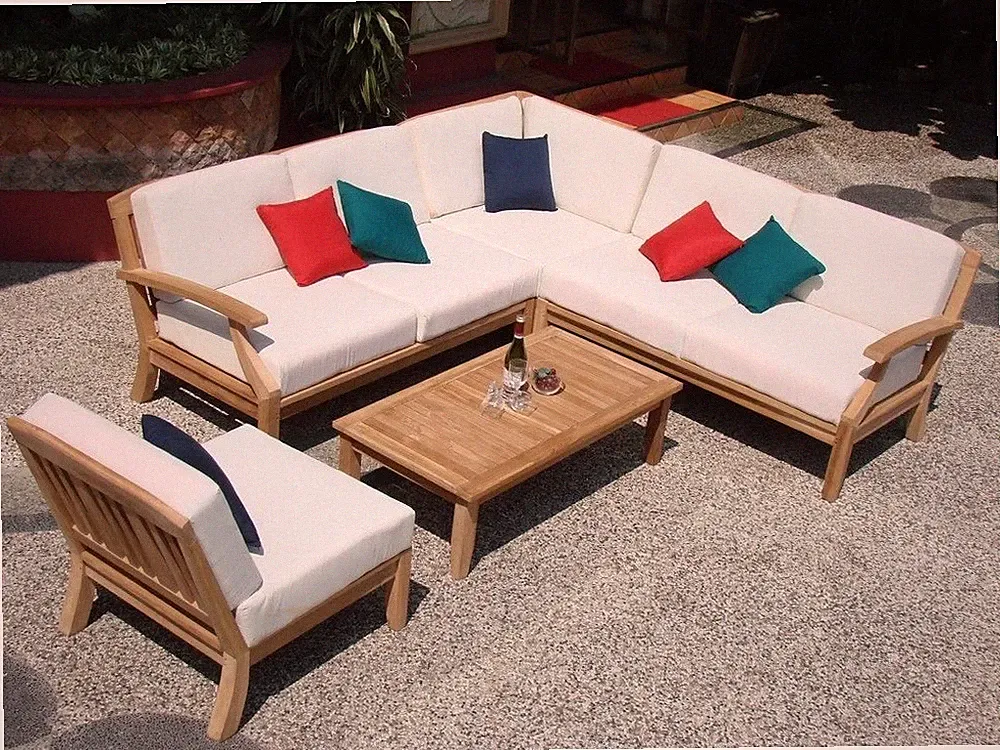 5 PC TEAKWOOD TEAK WOOD INDOOR OUTDOOR PATIO SECTIONAL SOFA SET POOL - SAMURAI