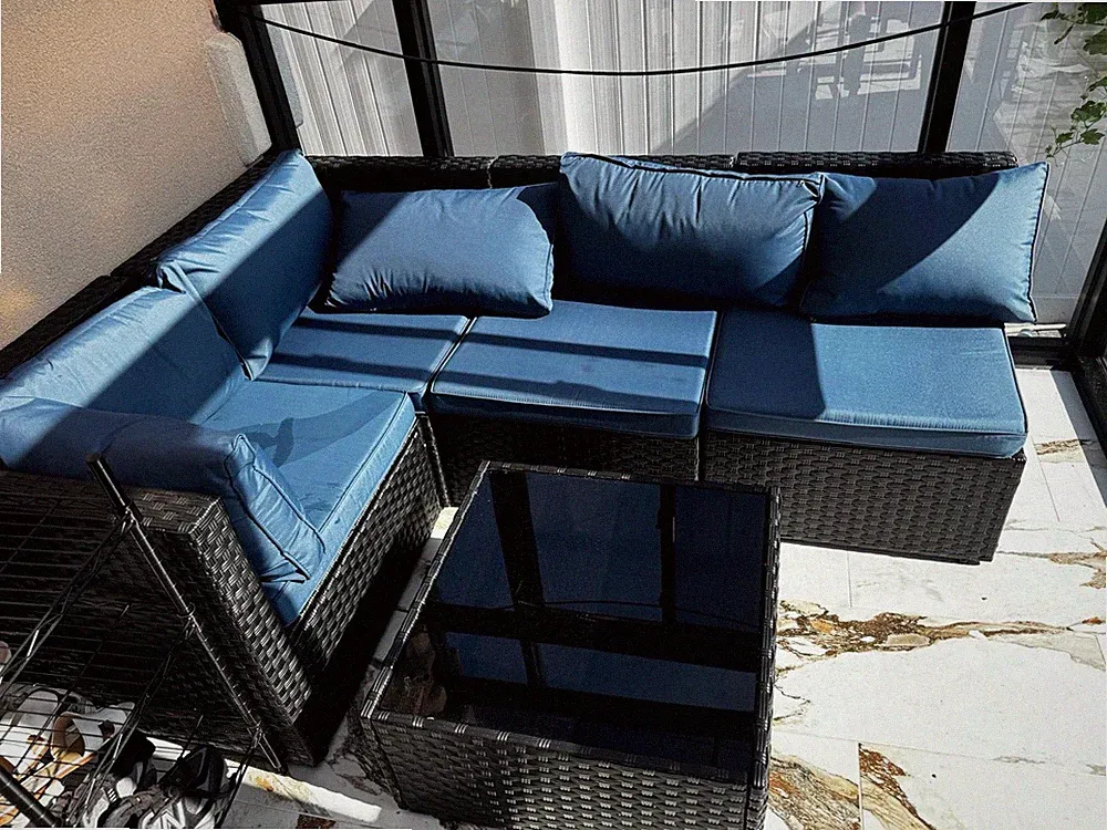 5 Pcs Outdoor Conversation Sets Outdoor Sectional Sofa W/ Cushion & Ottoman