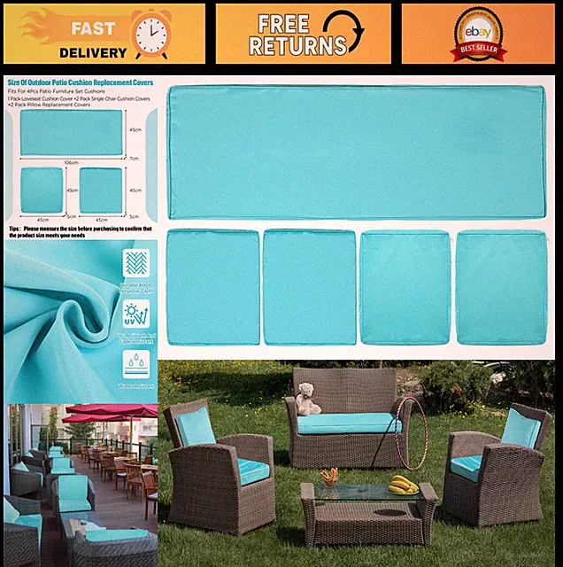 5 Pcs Outdoor Cushion Covers for Patio Furniture, Slipcovers for Rattan Sofa & C