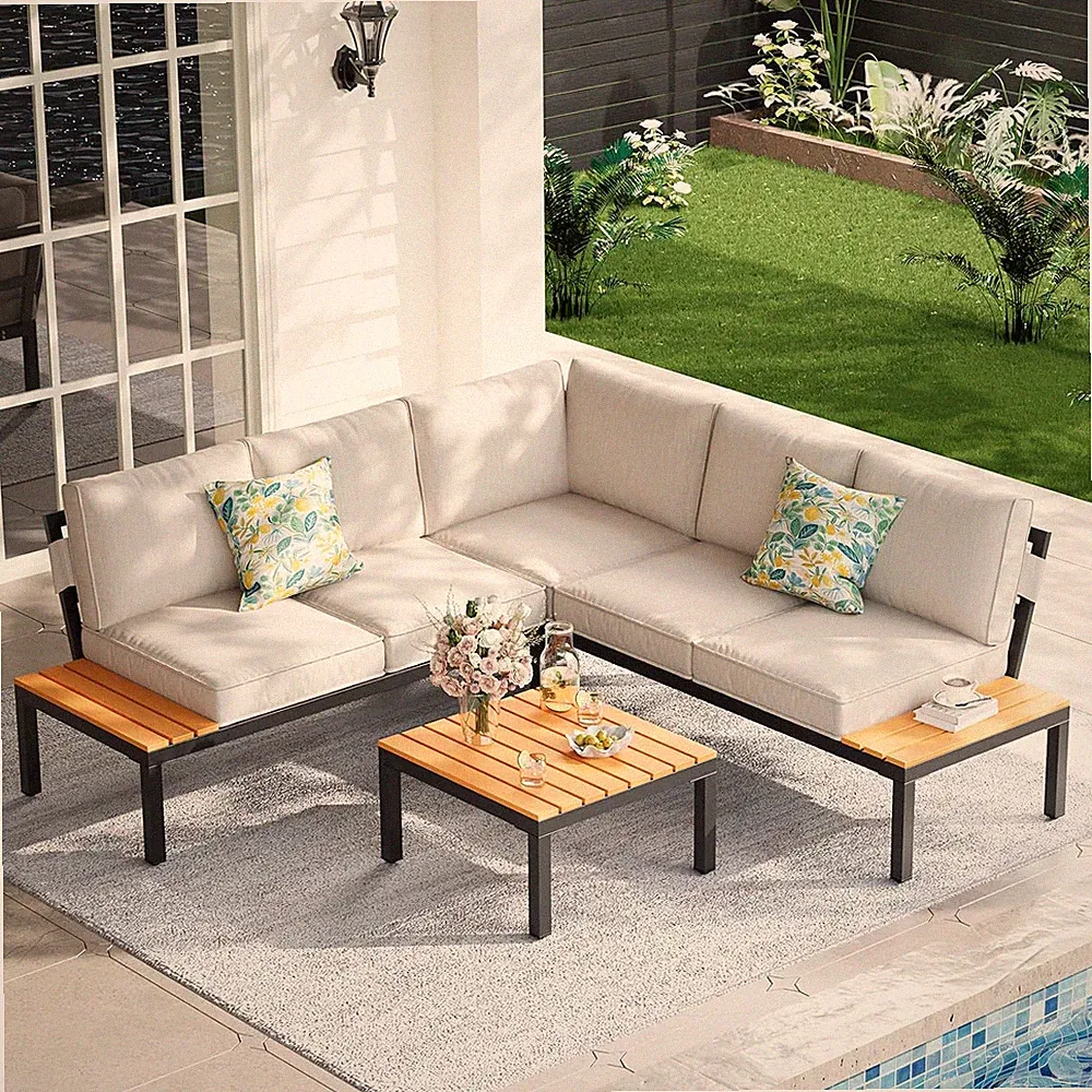 5-Person Outdoor Patio Furniture Set, Durable Metal Frame Outdoor Sectional with