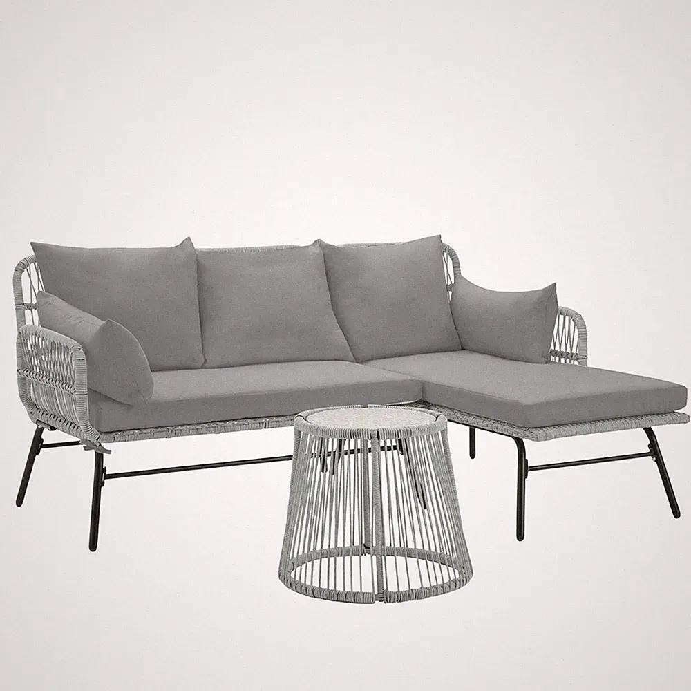 5-Person Outdoor Patio Furniture Set PE Rattan Sectional Sofa w/ Cushions