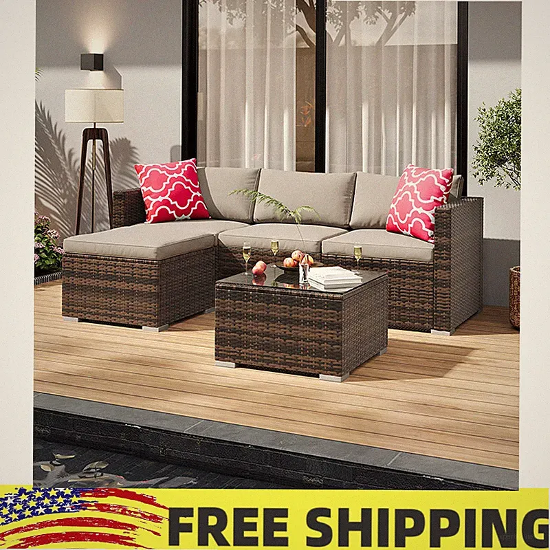 5-Piece All-Weather Outdoor Sectional Sofa With Coffee Table Fits Patios, Decks