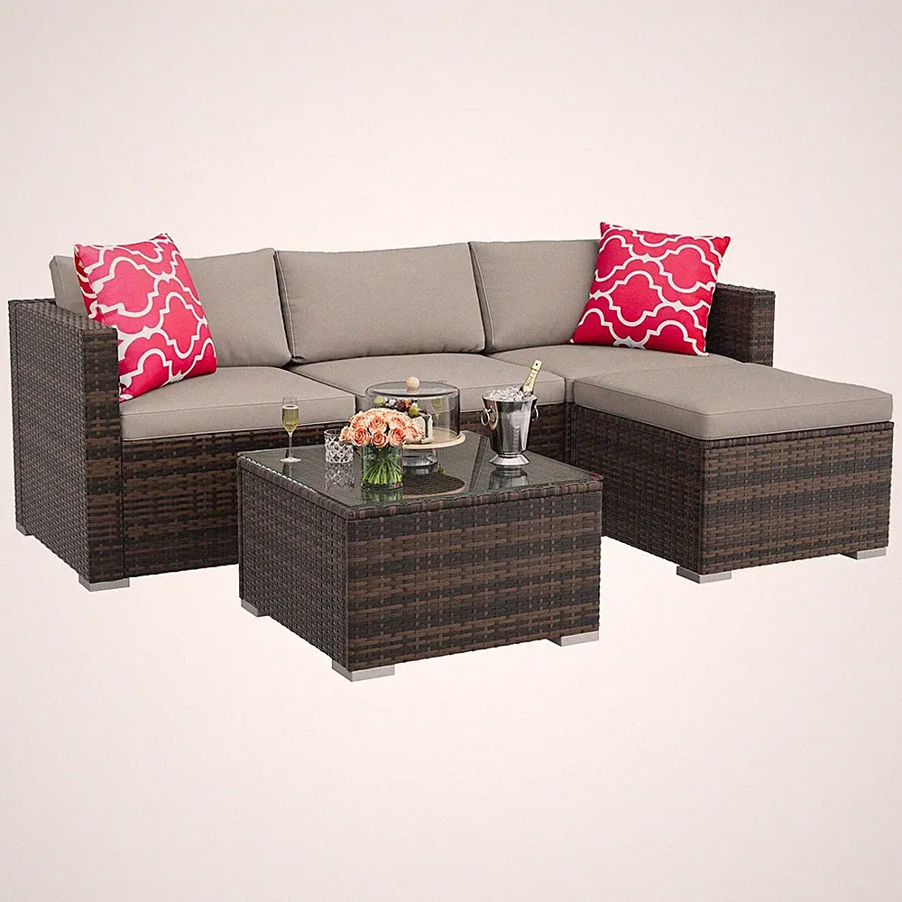 5-Piece All-Weather Patio Furniture Set, Convertible Outdoor Sectional Sofa w...