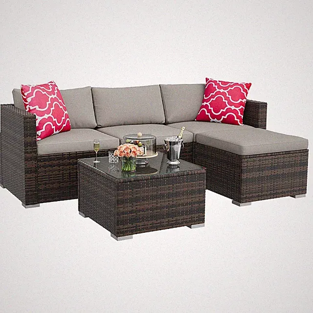 5-Piece All-Weather Patio Furniture Set, Convertible Outdoor Sectional Sofa w...