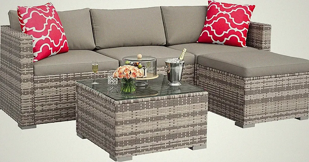 5-Piece All-Weather Patio Furniture Set, Convertible Outdoor Sectional Sofa with