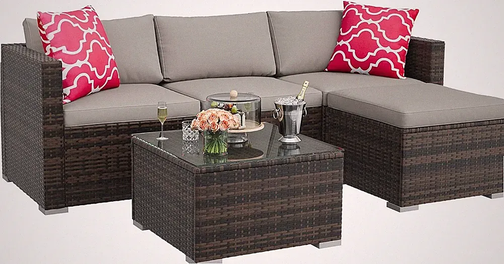 5-Piece All-Weather Patio Furniture Set, Convertible Outdoor Sectional Sofa with